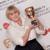 Sarah Lancashire, winner of the Leading Actress award for 'Happy Valley', poses in the Winner's room at the Virgin TV BAFTA Television Awards at The Royal Festival Hall on May 14, 2017 in London, England.  (Photo by Jeff Spicer/Getty Images)