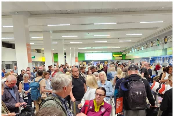 ‘Shambles’ at major UK airport as huge queues snake around terminal. (Photo: Mike (@MancMike86 on X)