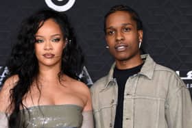 Barbadian singer Rihanna (L) and US rapper A$AP Rocky arrive for the world premiere of Marvel Studios' "Black Panther: Wakanda Forever" 