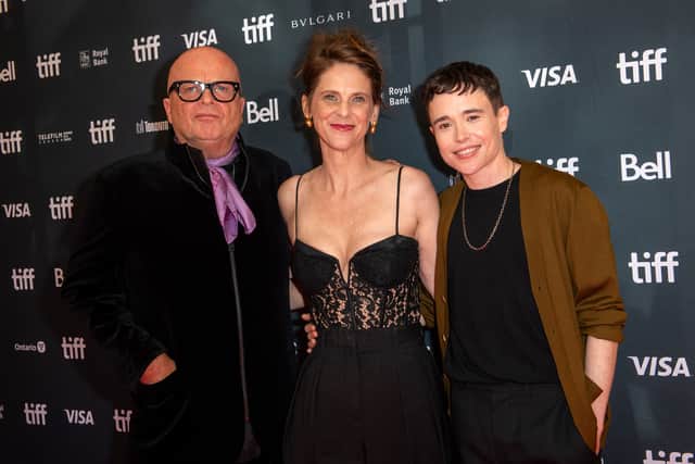 (L-R) Director Dominic Savage, actors Hillary Baack and Elliot Page arrive at the premiere of "Close To You" at Royal Alexandra Theatre during the Toronto International Film Festival (TIFF) in Toronto on September 10, 2023. (Photo by VALERIE MACON/AFP via Getty Images)