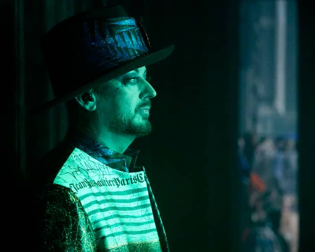 Boy George is seen backstage after walking the runway at the Jean-Paul Gaultier 50th Birthday show at Theatre du Chatelet on January 22, 2020 in Paris, France. (Photo by Francois Durand/Getty Images For Jean Paul Gaultier)