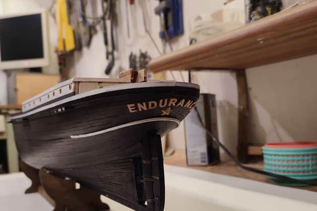 Vitaliy Vribel, 64, is currently making a model of Ernest Shackleton's ship Endurance (pictured in construction) after being commissioned by the Shipwreck Treasure Museum, in Charlestown, Cornwall. (SWNS)