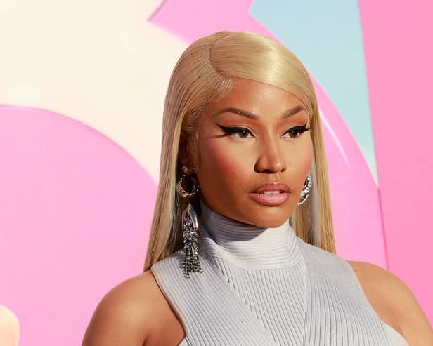 US rapper Nicki Minaj arrives for the world premiere of "Barbie" at the Shrine Auditorium in Los Angeles, on July 9, 2023. (Photo by Michael Tran / AFP) (Photo by MICHAEL TRAN/AFP via Getty Images)