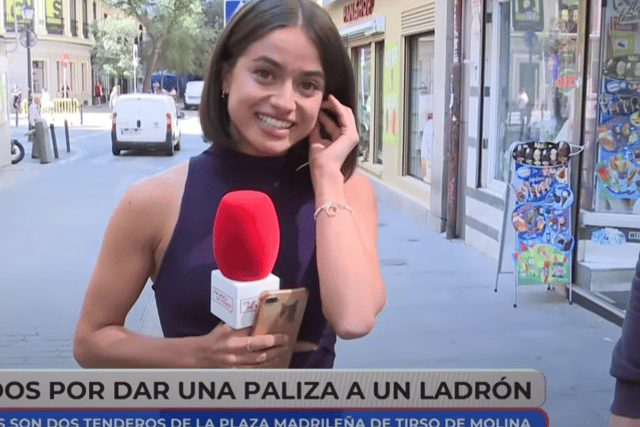  Isa Balado was reporting on a robbery in Madrid when a man approached her from behind and appeared to touch her bottom in an incident that was being broadcast live.