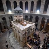 The tomb of Jesus Christ with the rotunda is in the Church of the Holy Sepulchre in Jerusalem, Israel. Greek archaeologists have been working since June 2016 to restore the tomb, believed to be the place where Jesus Christ was buried and then resurrected from after his crucification. (Photo by Lior Mizrahi/Getty Images)
