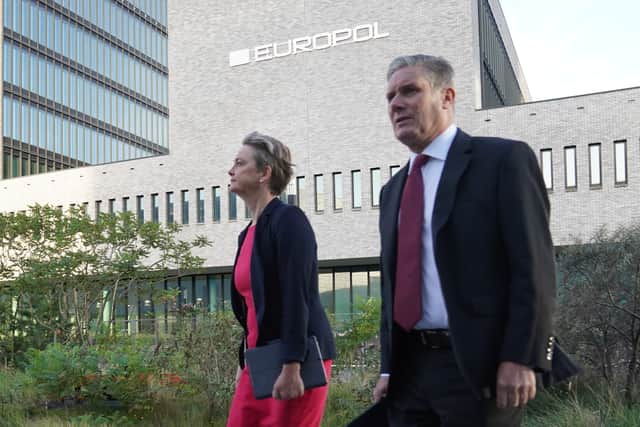 Shadow Home Secretary Yvette Cooper and Sir Keir Starmer at Europol. Credit: PA
