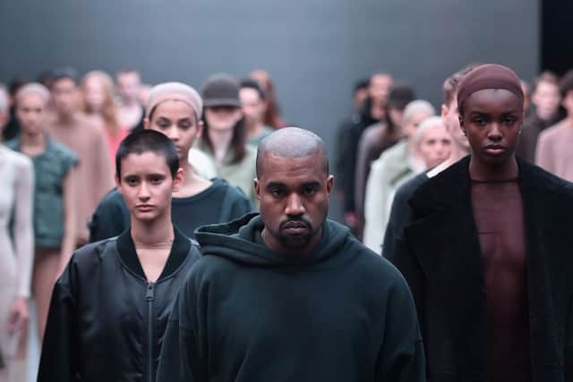 Kanye West on the runway at the adidas Originals x Kanye West YEEZY SEASON 1 fashion show during New York Fashion Week Fall 2015 at Skylight Clarkson Sq on February 12, 2015 in New York City. (Photo by Theo Wargo/Getty Images for adidas)