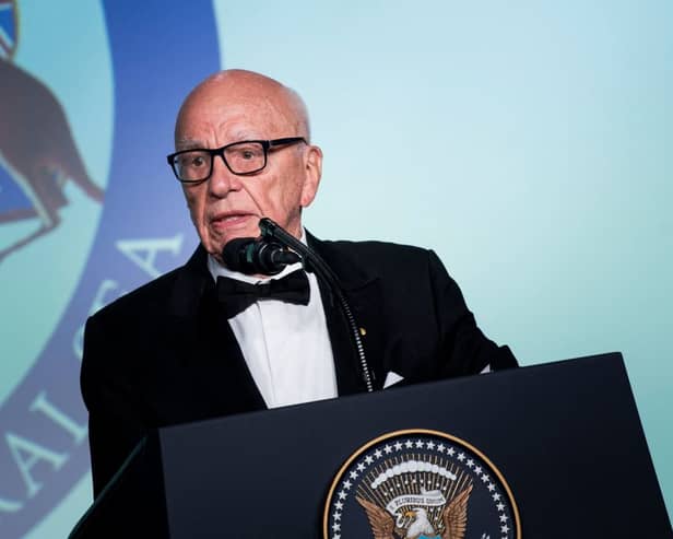 Rupert Murdoch, the then Executive Chairman of News Corp, speaks during a dinner to commemorate the 75th anniversary of the Battle of the Coral Sea during WWII onboard the Intrepid Sea, Air and Space Museum May 4, 2017 in New York, New York. (Photo by Brendan Smialowski / AFP) (Photo by BRENDAN SMIALOWSKI/AFP via Getty Images)