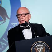 Rupert Murdoch, the then Executive Chairman of News Corp, speaks during a dinner to commemorate the 75th anniversary of the Battle of the Coral Sea during WWII onboard the Intrepid Sea, Air and Space Museum May 4, 2017 in New York, New York. (Photo by Brendan Smialowski / AFP) (Photo by BRENDAN SMIALOWSKI/AFP via Getty Images)