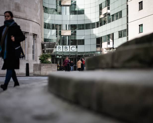 A general view of the exterior of BBC Broadcasting House in London, England. (Photo by Leon Neal/Getty Images)