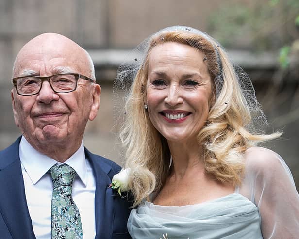 LONDON, ENGLAND - MARCH 05:  Rupert Murdoch and Jerry Hall seen leaving St Brides Church after their wedding on March 5, 2016 in London, England.  (Photo by John Phillips/Getty Images)