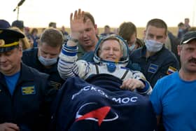 Expedition 69 Roscosmos cosmonaut Sergey Prokopyev is carried to a medical tent shortly after he, NASA astronaut Frank Rubio, and Roscosmos cosmonaut Dmitri Petelin landed in their Soyuz MS-23 spacecraft on September 27, 2023 (Image:  Bill Ingalls/NASA via Getty Images)