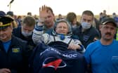 Expedition 69 Roscosmos cosmonaut Sergey Prokopyev is carried to a medical tent shortly after he, NASA astronaut Frank Rubio, and Roscosmos cosmonaut Dmitri Petelin landed in their Soyuz MS-23 spacecraft on September 27, 2023 (Image:  Bill Ingalls/NASA via Getty Images)