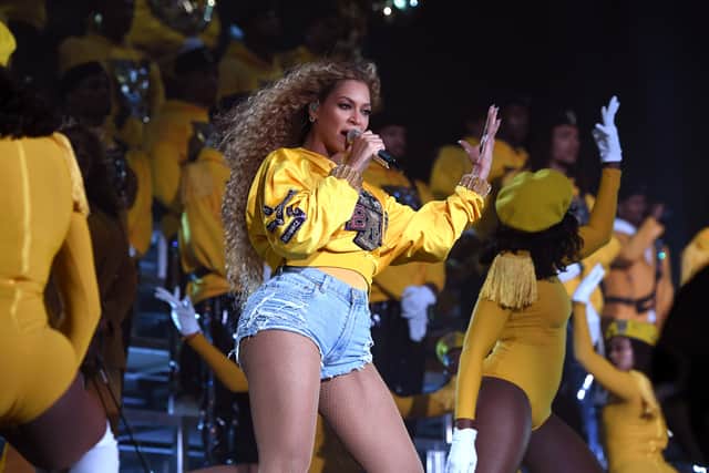 Beyonce Knowles performs onstage during 2018 Coachella Valley Music And Arts Festival Weekend 1 at the Empire Polo Field on April 14, 2018 in Indio, California.  (Photo by Larry Busacca/Getty Images for Coachella )