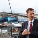 Jeremy Hunt tours the construction site of the Co-op Live indoor entertainment arena during Britain's Conservative Party's annual conference on 2 October in Manchester (Photo: Toby Melville - WPA Pool/Getty Images)