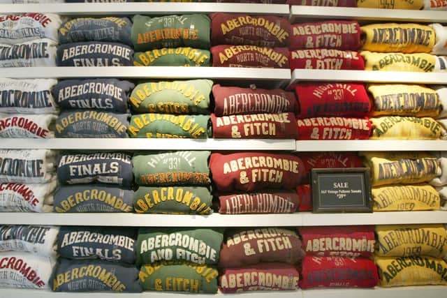 Abercrombie & Fitch sweatshirts are displayed in one of its stores December 8, 2003 in Chicago, Illinois. (Photo by Tim Boyle/Getty Images)