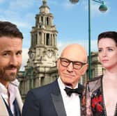 Stockport (background) is among the UK's best places to retire - according to Which? Patrick Stewart, Claire Foy, and Ryan Reynolds are all from the top places in the UK to retire (Getty)