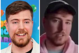 Youtuber MrBeast, real name Jimmy Donaldson (left), has been made the subject of an AI deepfake advert which claims to be giving away iPhone 15s for just $2 (right). Photos by Getty (left) and Twitter/MrBeast (right).