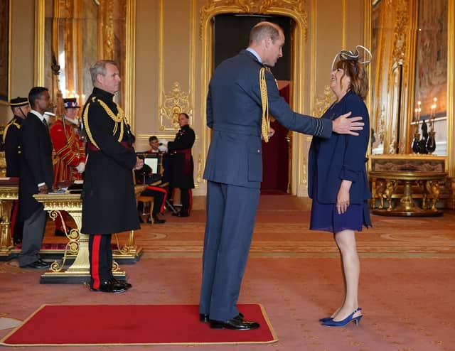 Lisa Way was decorated with the Queen's Gallantry Medal by the Prince of Wales at Windsor Castle, Berkshire.