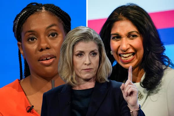 MPs vying to replace Rishi Sunak at the next leadership election (R-L): Kemi Badenoch, Penny Mordaunt and Suella Braverman. Credit: Getty
