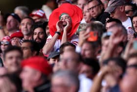 An English fan shouts encouragement during the Rugby World Cup France 2023 (Photo: Warren Little/Getty Images)