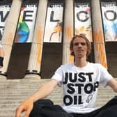 Another activist targeted the pillars at UCL (Just Stop Oil/Supplied)