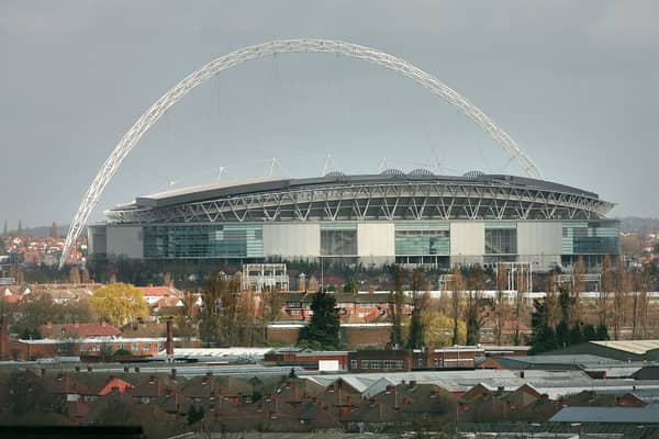 The FA has confirmed that the iconic Wembley arch is unlikely to be lit up in the colours of the Israeli flag after the Hamas attacks on Israel during tomorrow's England friendly against Australia. (Credit: Getty Images)