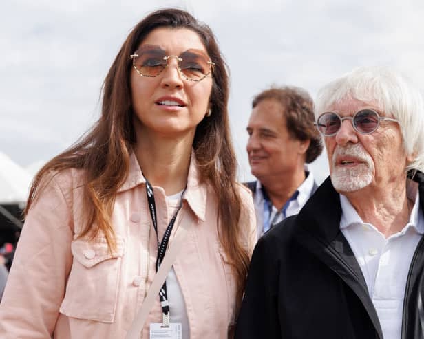 MOGI GUACU, BRAZIL - MAY 15: Bernie Ecclestone and his wife Fabiana Flosi during a visit to the Velocitta racetrack for a Stock Car and Formula 4 race on May 15, 2022 in Mogi Guacu, Brazil. (Photo by Marcelo Machado de Melo/Getty Images)