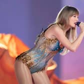 US singer-songwriter Taylor Swift performs onstage on the first night of her “Eras Tour” at AT&T Stadium in Arlington, Texas, on March 31, 2023. (Photo by SUZANNE CORDEIRO / AFP via Getty Images)