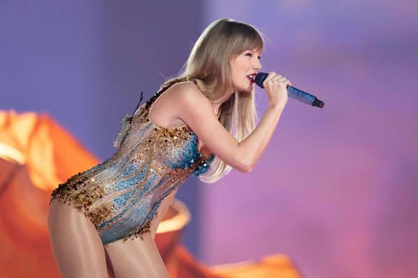 US singer-songwriter Taylor Swift performs onstage on the first night of her “Eras Tour” at AT&T Stadium in Arlington, Texas, on March 31, 2023. (Photo by SUZANNE CORDEIRO / AFP via Getty Images)