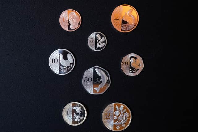 The Royal Mint unveils eight new coin designs reflecting King Charles III's passion for conservation and the natural world, at Plaisterers' Hall, One London Wall in London. Credit: PA
