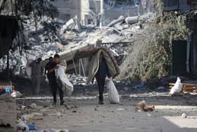 Palestinians displaced from their homes as a result of Israeli raids on October 13, 2023 in Gaza City, Gaza.