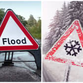 Weather forecast: UK weather today and tomorrow (14 and 15 October 2023) - flood warnings in place and snow predicted by the Met Office. Images by Adobe Photos.