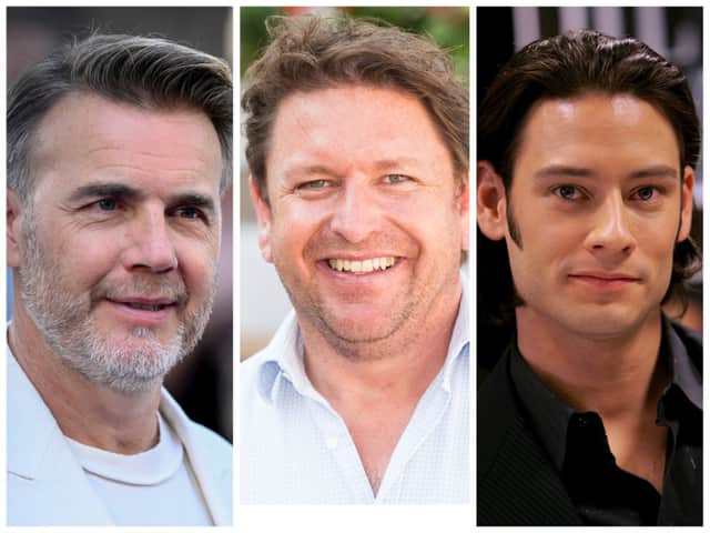 Police are warning people about romance fraudsters posing as celebrities, such as Take That singer Gary Barlow (left), TV chef James Martin (middle) and Il Divo singer Urs Buhler (right). Photos by Getty Images.