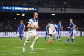  Harry Kane celebrates scoring to make it 2-0 during the UEFA EURO 2024 qualifying round group C match between Italy and England at Stadio Diego Armando Maradona