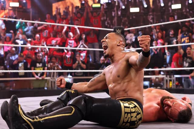 Carmelo Hayes emerged victorious on last night NXT WWE - the former NXT Champion looks now to regain that title from Ilja Dragunov at Halloween Havoc (Credit: WWE)