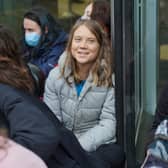 Climate activist Greta Thunberg joins protesters from Fossil Free London in a demonstration outside JP Morgan’s Canary Wharf office. Credit: Lucy North/PA Wire