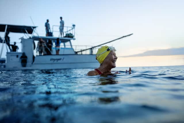 Annette Bening as Diana Nyad in Nyad (Photo: Liz Parkinson/Netflix)