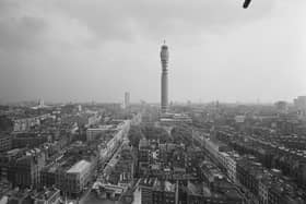 The Post Office Tower, later the BT Tower, in London, UK, 7th August 1965. (Photo by David Cairns/Express/Hulton Archive/Getty Images)