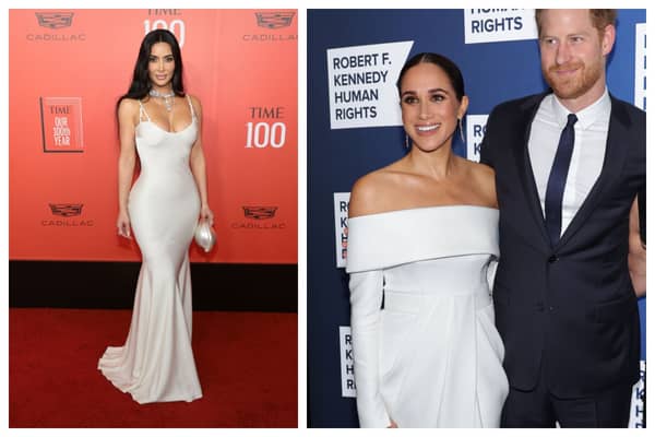 White Christmas fashion outfits are a must for 2023, follow in the footsteps of Kim and Meghan Markle. Photographs by Getty