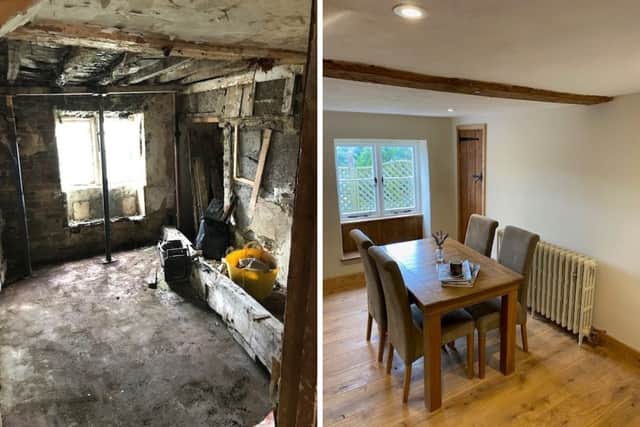 Before and after images of the restoration works in the Gold Hill cottage