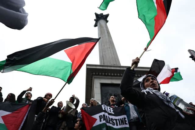 People gather in London for a pro-Palestine protest. Credit: Getty Images