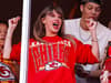 Taylor Swift wears a Travis Kelce-themed friendship bracelet as she cheers him on at Kansas City Chiefs game