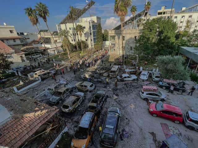 The scene at Al Ahli Hospital Gaza after an explosion. Credit: Middle East Images/AFP via Getty
