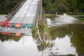 Flooded roads in the Pentagon area of Derby after the River Derwent burst its banks during storm Babet on October 21, 2023 in Derby, United Kingdom. Weather warnings are in place in Scotland and England as Storm Babet sweeps the country. (Photo by Christopher Furlong/Getty Images)