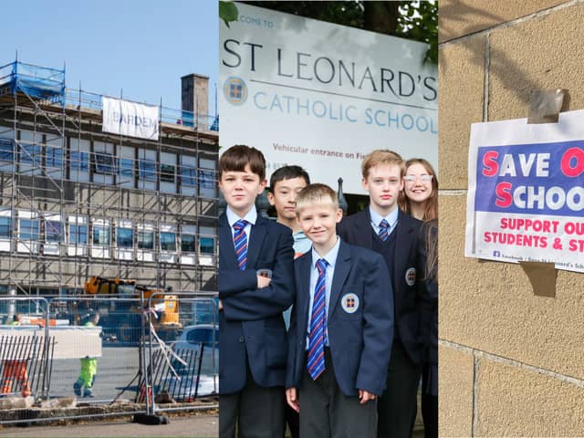 Children at St Leonard's Catholic School in Durham are still learning from home due to 'crumbly' RAAC concrete. Credit: Left: Getty Images / Centre: PA / Right: PA