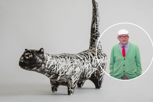 A sculpture that David Hockney gifted to a couple who gave him shelter during a storm 68 years ago has fetched a whopping £111,875 at auction (SWNS + Getty)