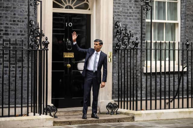 Rishi Sunak on 25 October 2022 entering Number 10 on his first day as Prime Minister. Credit: Getty