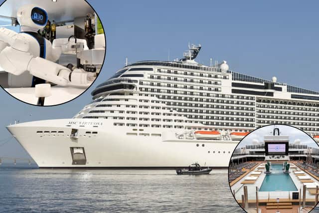 The MSC Virtuosa cruise ship boasts 21 bars, five swimming pools, and a robot bartender