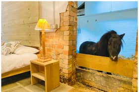 The “truly unique” Airbnb property has a bedroom next to a barn where a miniature horse called Basil sleeps. (Photo: Brittany - Airbnb listing) 